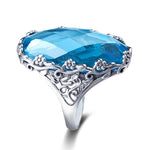 Classic Flower Garden Oval Aquamarine Ring