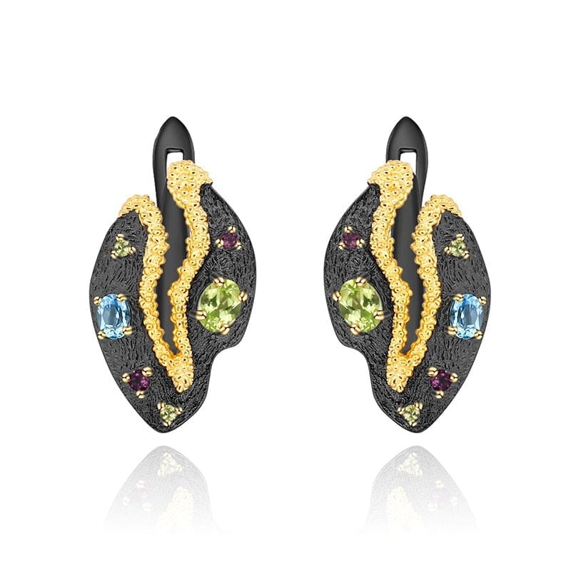 Multicolor Floral Peridot Clip Black EarringsEarrings