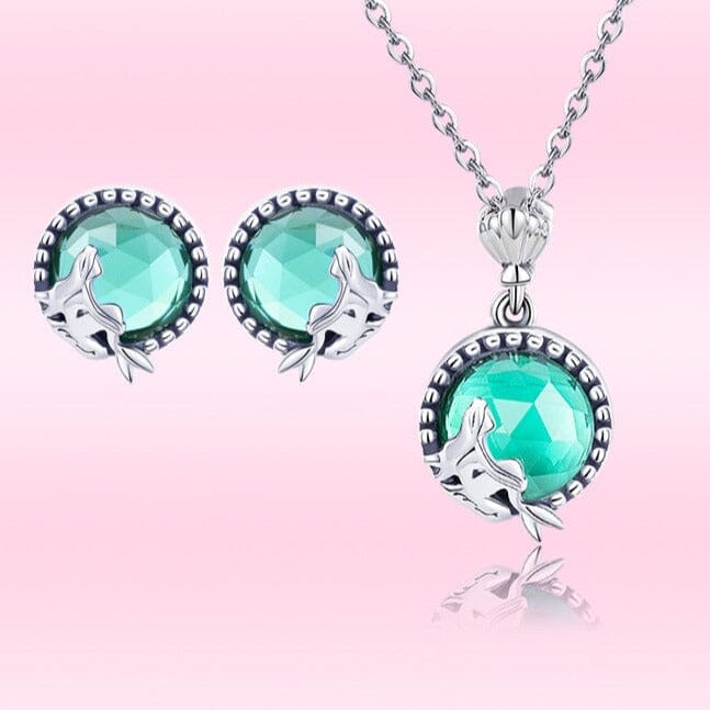Romantic Mermaid Love Earrings Necklace Jewelry Set