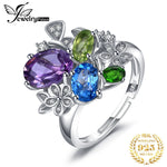 JewelryPalace Flower Natural Amethyst Blue Topaz Peridot Chrome Diopside Open Adjustable Cocktail Ring 925 Sterling Silver Women0