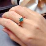 Luxury 1 Carat Silver/Rose Gold Color Created Blue Green Moissanite Stone Resizable RingResizableRose Gold Color