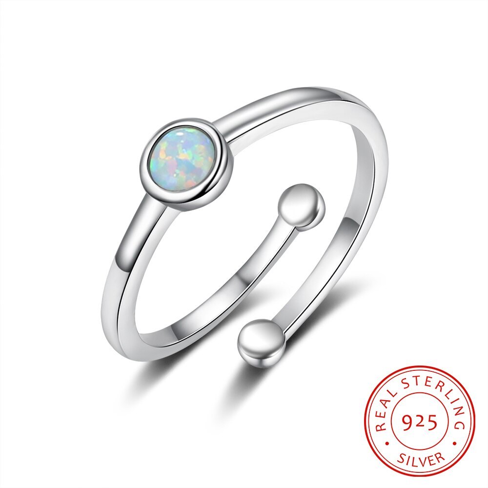 Teenage White Opal Stone Adjustable Ring - 100% 925 Sterling Silver