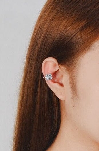 Moissanite Diamond Four Leaf Clover Ear Cuff Clip Silver EarringsEarrings