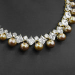 Gorgeous Cubic Zirconia Stone Big Pearl Choker Necklace Earrings Set