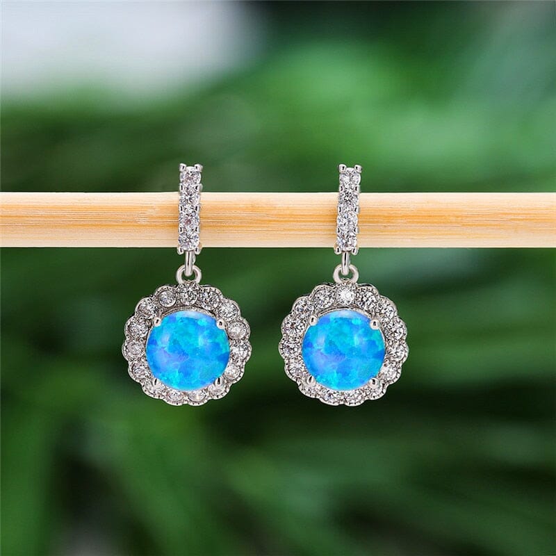 Elegant Drop Blue Fire Opal Stud EarringsEarringsBlue