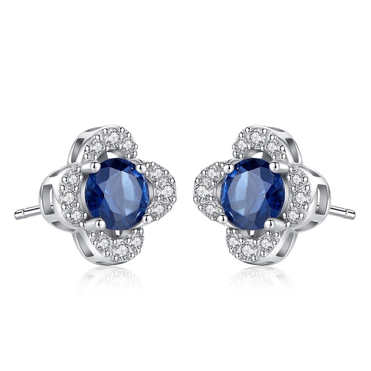 Sapphire Gemstone 925 Sterling Silver Flower Stud EarringsEarrings