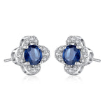 Sapphire Gemstone 925 Sterling Silver Flower Stud EarringsEarrings