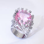 Inlaid Pink Crystal Exaggerated Silver RingRing