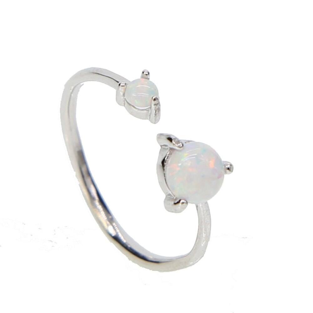 Double Opal Stone Fashion Ring - 100% 925 Sterling SilverResizablePlatinum Plated
