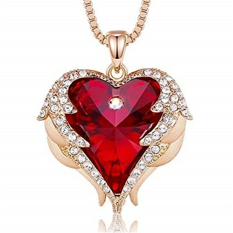 Angel Wings Heart Swarovski Crystal PendantNecklaceGold Red