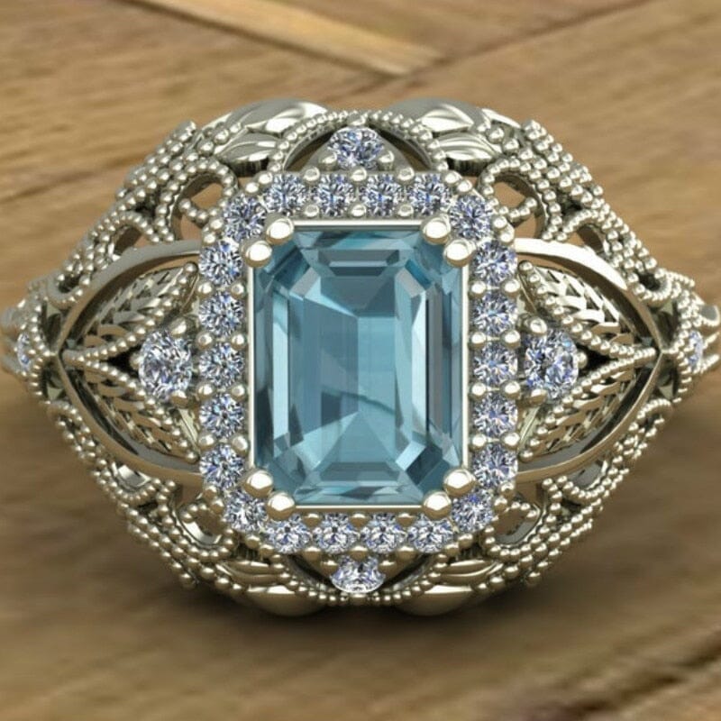 Princess Cut Light Blue Aquamarine Zircon Ring6light blue