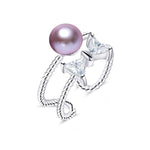 Freshwater Pearl With Bow Tie Design Silver Resizable RingRingpurple