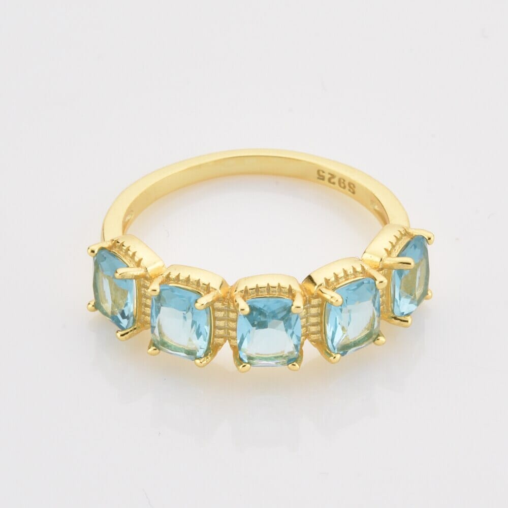 Light Gold Coated Silver Blue Topaz Ring