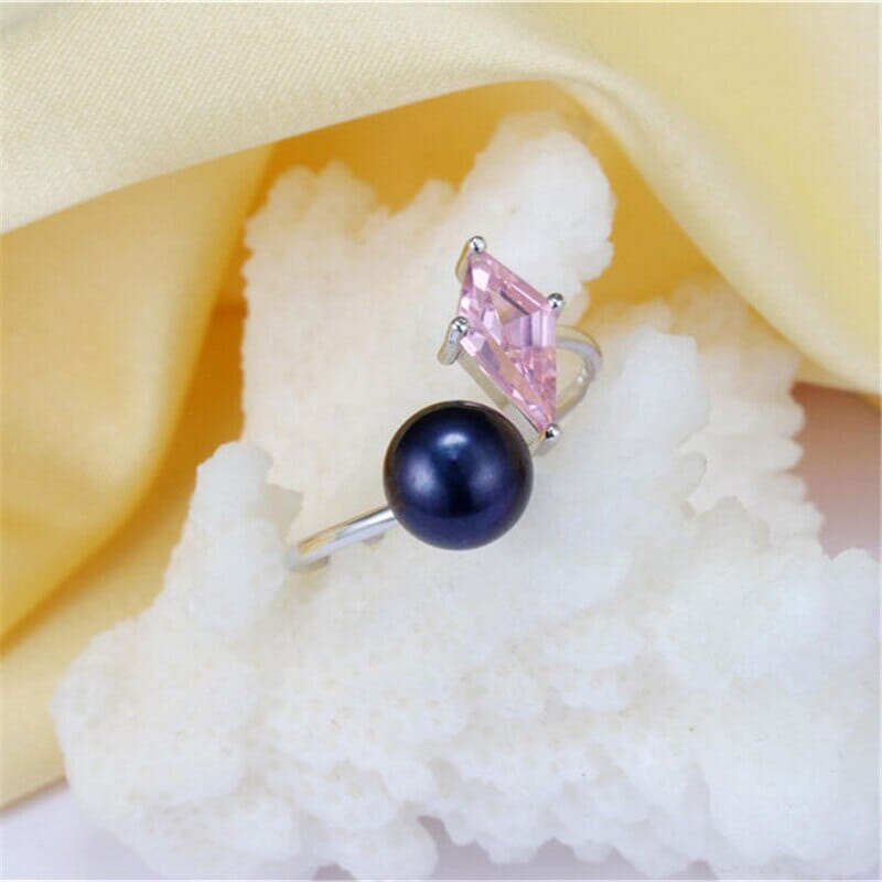 Freshwater Cultured Pearl Silver Ring with Pink DiamondRing