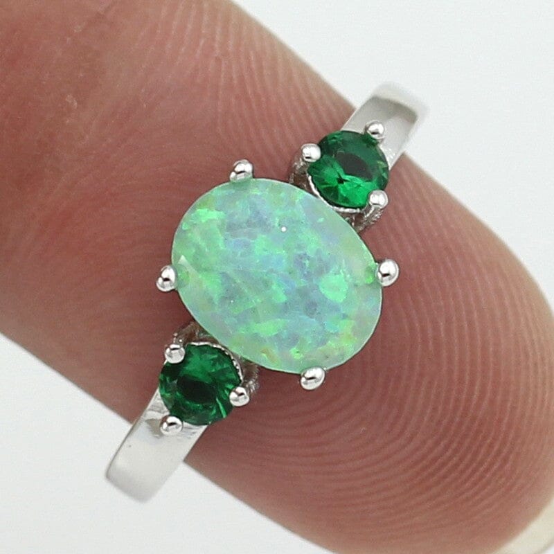 Fire Opal & Emerald Silver RingRing