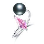 Freshwater Cultured Pearl Silver Ring with Pink DiamondRingBlackResizable