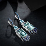 Long Style Design Silver Color Simulation Aquamarine Gemstone Earrings