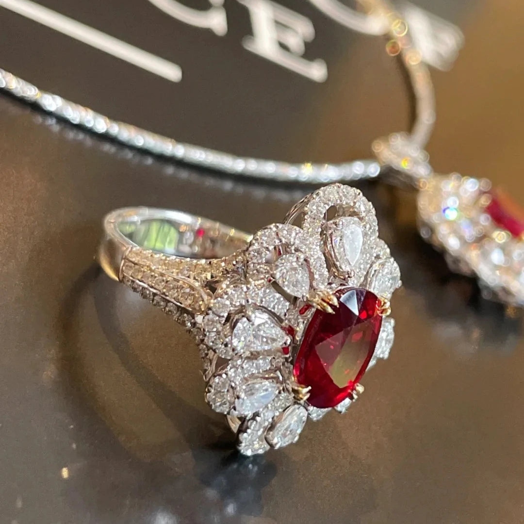 Bright Luxurious Floral Ruby RingRing