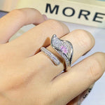 Fashion Micro-encrusted Pink Sapphire Diamond Leaf RingRing