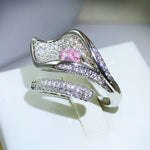 Fashion Micro-encrusted Pink Sapphire Diamond Leaf RingRing