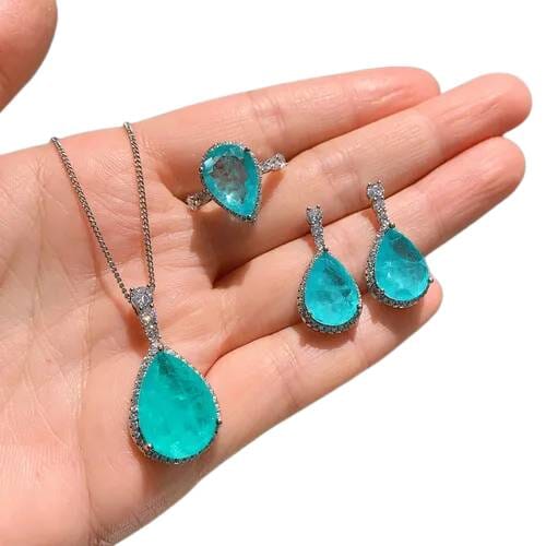 Luxury Tourmaline Gemstone Drop Earrings/Pendant/Necklace/Ring Jewelry Set