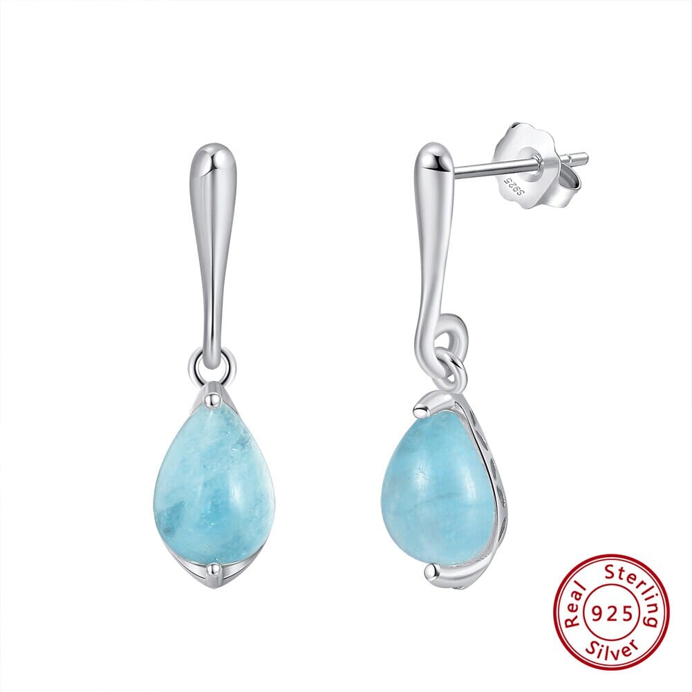 Elegant Teardrop Aquamarine Earrings and NecklaceSilver-Earrings