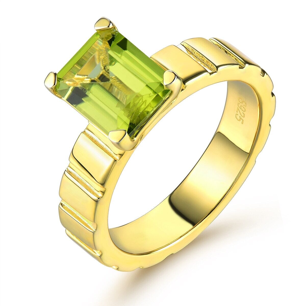 2.5 Carats Genuine Peridot Yellow Gold 925 Sterling Silver RingRing6
