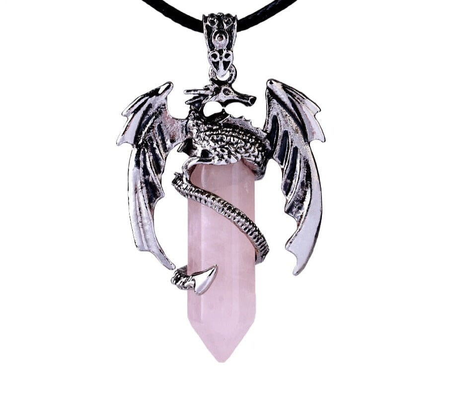 Dragon Necklace Natural Gem Stone Crystal PendantNecklaceRose Quartz Necklace