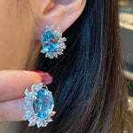 Swan Tail Blue Topaz Crystal Stud Earrings