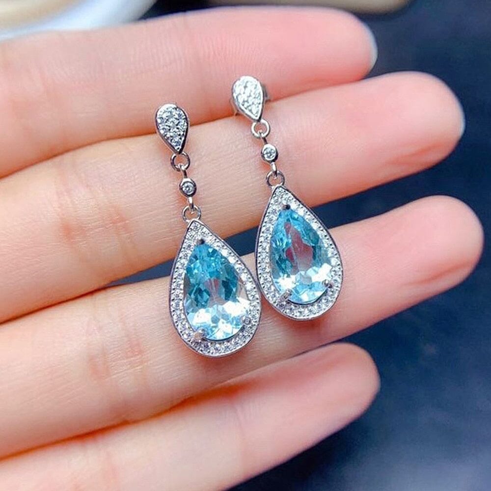 Delicate Dainty Pendant Bright Blue Crystal Earrings