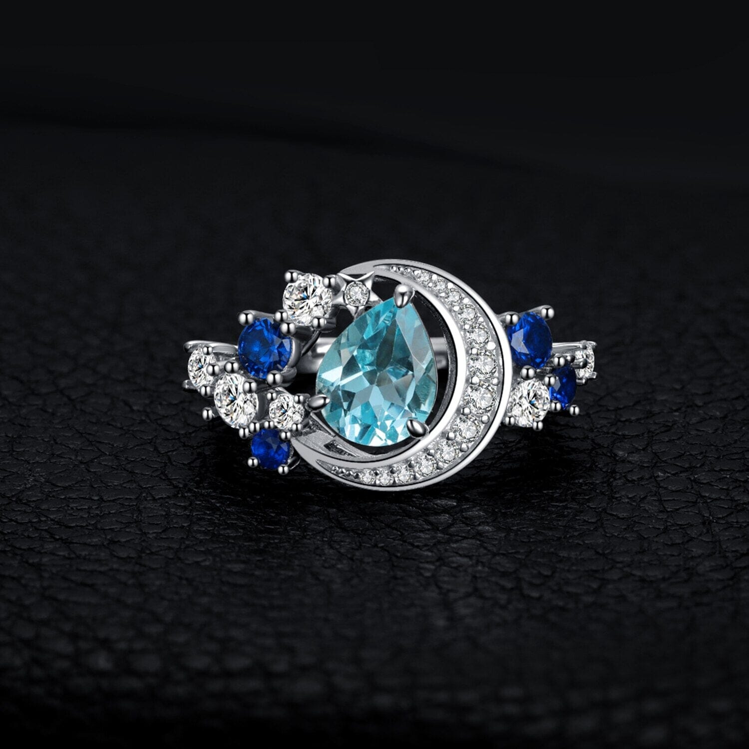 Moon Star 6.8ct Sky Blue Topaz and Sapphire 925 Sterling Silver RingRing