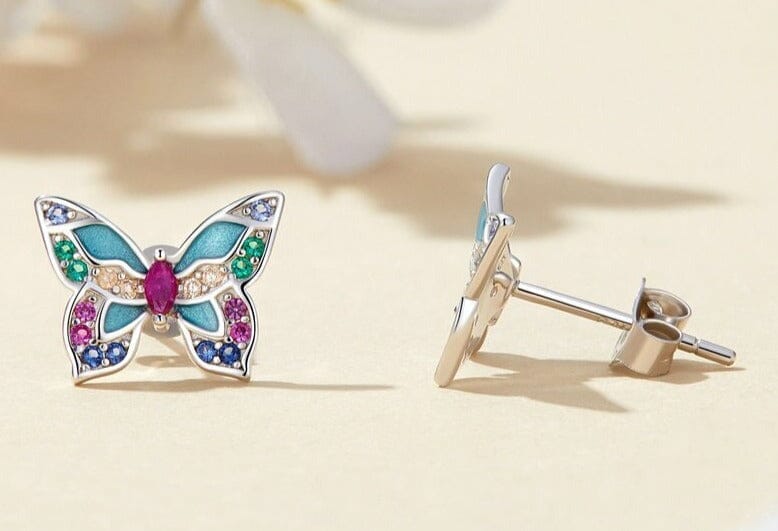 Colorful Butterfly Silver Stud EarringsEarrings