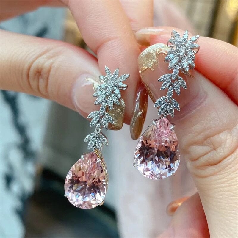 Leaves Pink Morganite Water Drop EarringsEarrings