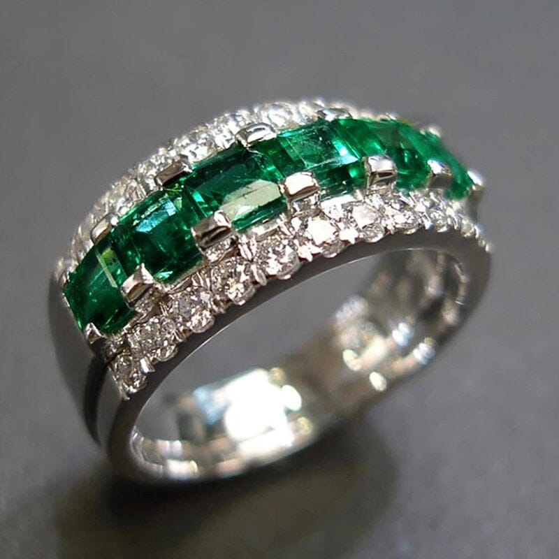 Princess Square Cut Emerald Silver RingRing6
