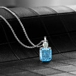 Square Elegant Aquamarine Citrine Diamond Pendant Necklace