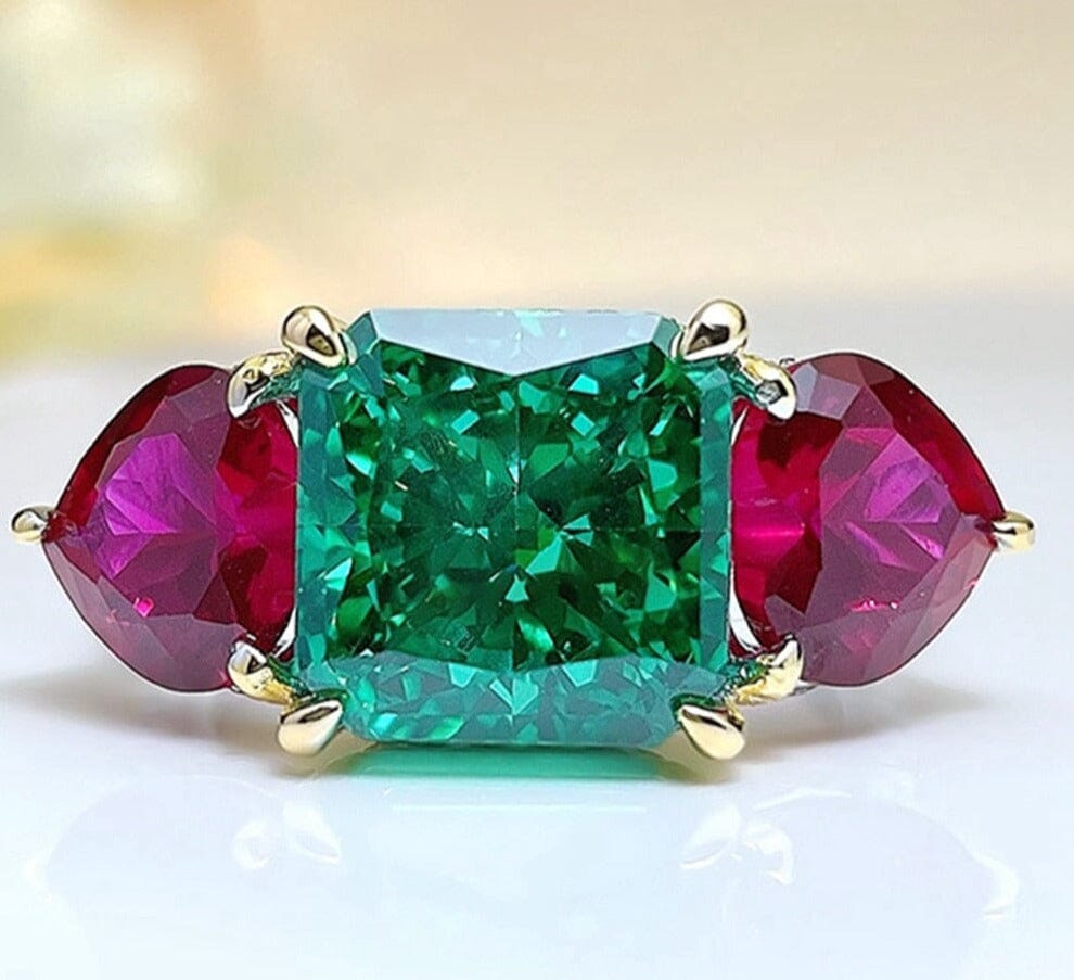 Heart Ruby and Emerald Square 925 Sterling Silver RingRing5
