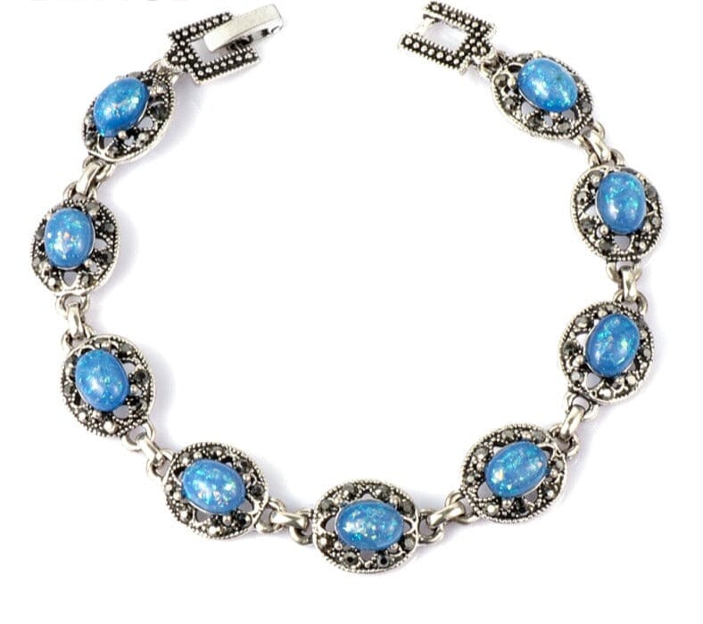 Blue Opal Bracelet Vintage Tibetan Silver Crystal BraceletsBracelet