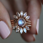 Exquisite Flower Moonstone Ring