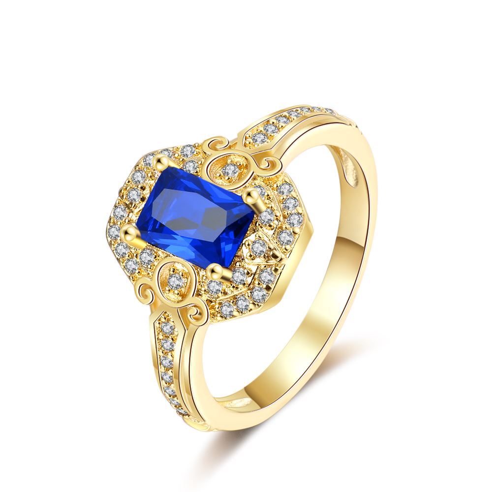 5*7mm Sapphire Gemstone Ring Hollowed-out0Gold6