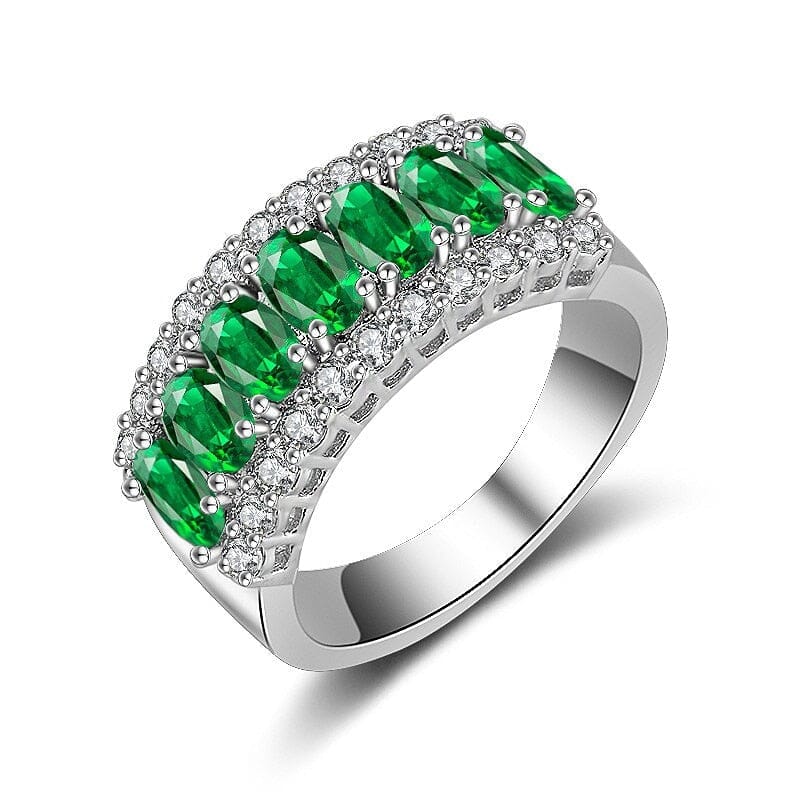 Emerald and Ruby Gemstone Silver RingRing
