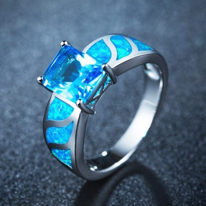 Blue Fire Opal Rectangle Ring5