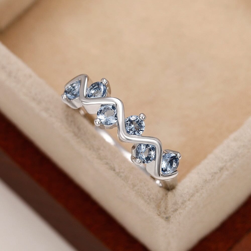 Charming Blue CZ Wave Ring