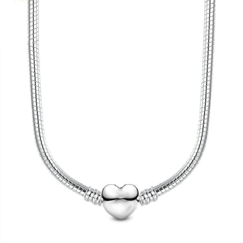 Snake Chain Necklace with Charm BeadsNecklaceSilver Heart45cm