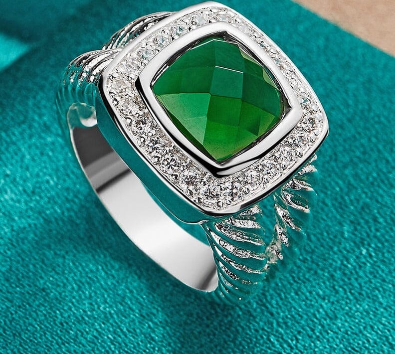 Vintage Charm Square Emerald Wedding Silver RingRing7