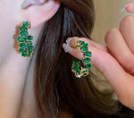 Emerald Zircon Hoop Gold EarringsEmerald