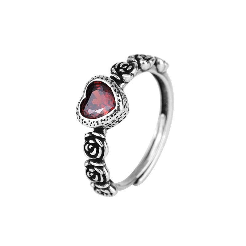 Retro Red Heart Simple Adjustable Silver RingRing