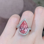 Sparkling Waterdrop Pink Diamond Silver RingRing