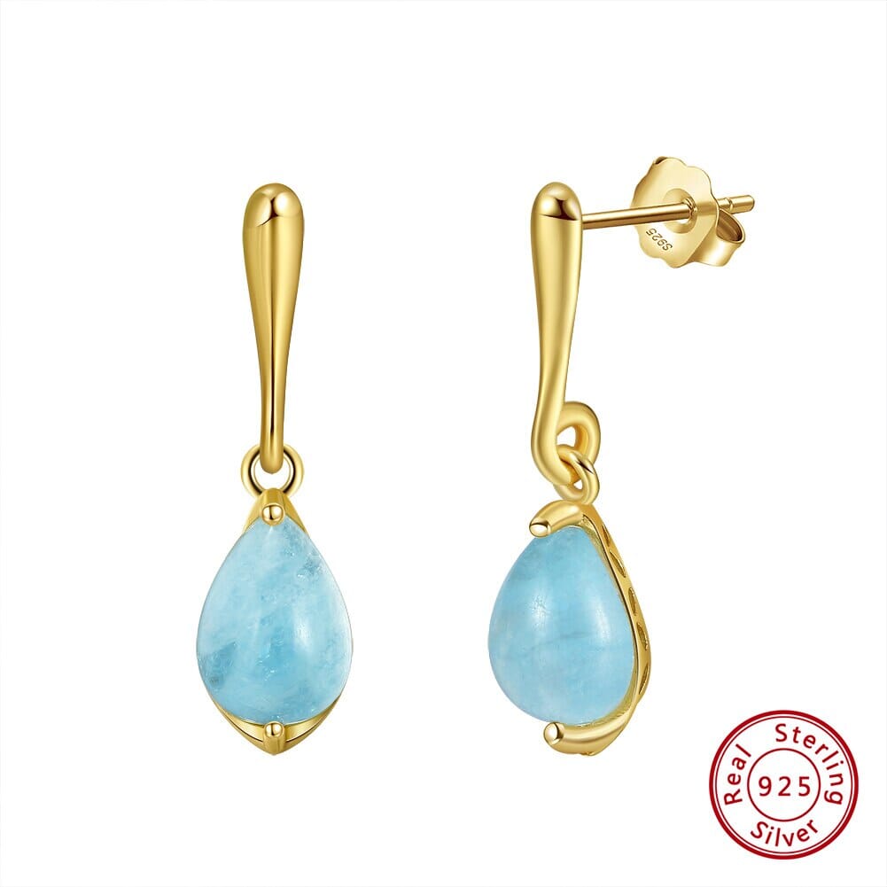 Elegant Teardrop Aquamarine Earrings and NecklaceGold-Earrings