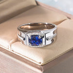 S925 Sterling Silver 18K Gold Plated Vintage Luxury Gemstones Blue Sapphire Ring for Men05