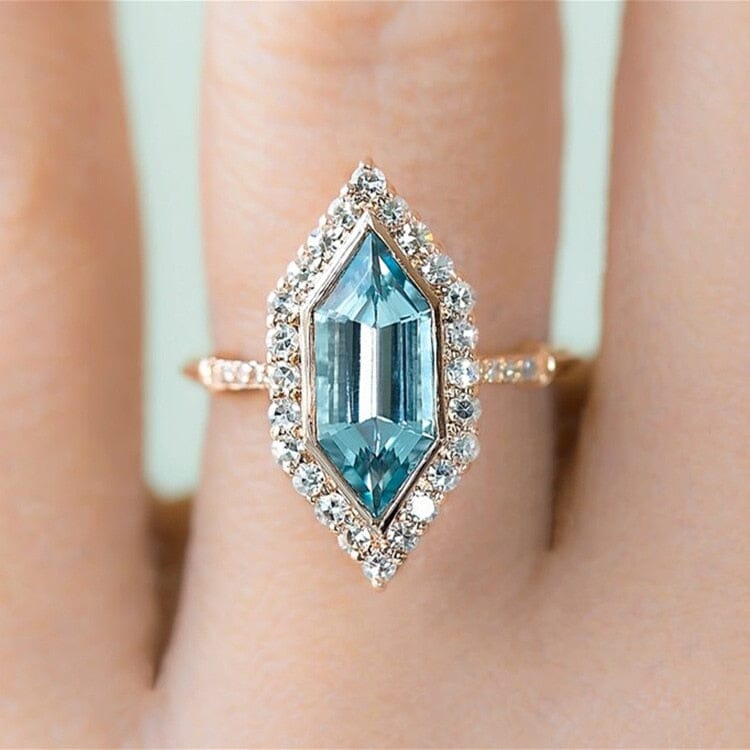 Rhombus Aquamarine Topaz Marquise Crystal Ring